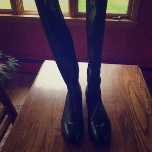 JJill black leather and fabric boots